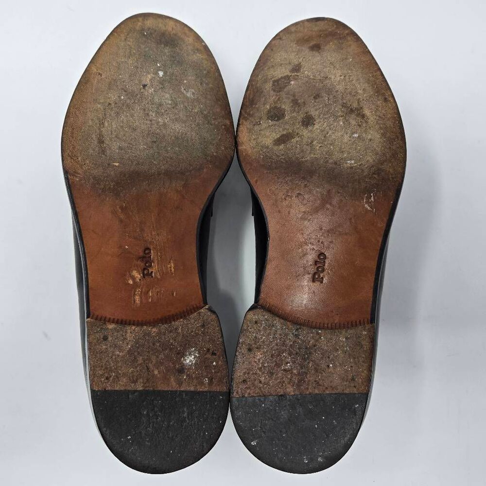 POLO RALPH LAUREN BENCH MADE ITALY BLACK LEATHER TASSEL LOAFER MENS SIZE 8.5 D - Picture 9 of 10